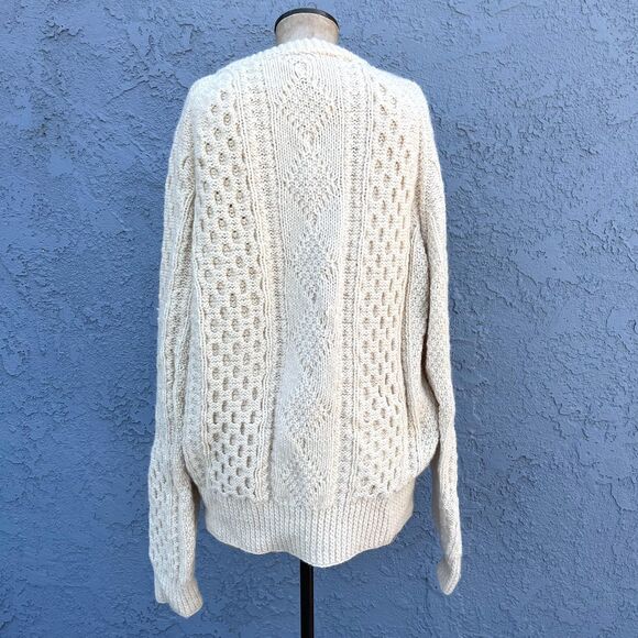 Vintage Fishermans Sweater In Mens Large Unisex Cable Knit Wool Jumper Crea, - Picture 2 of 7